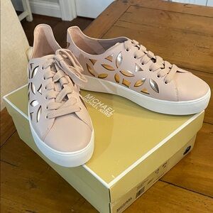 Michael Kors Blush Pink Leather Cutout Lace-Up Sneakers